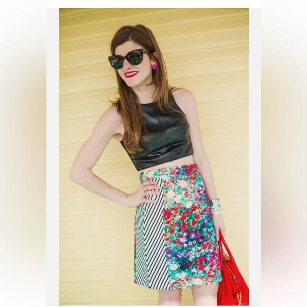 Anthropologie Tabitha Floral Watercolor Striped Pencil Skirt